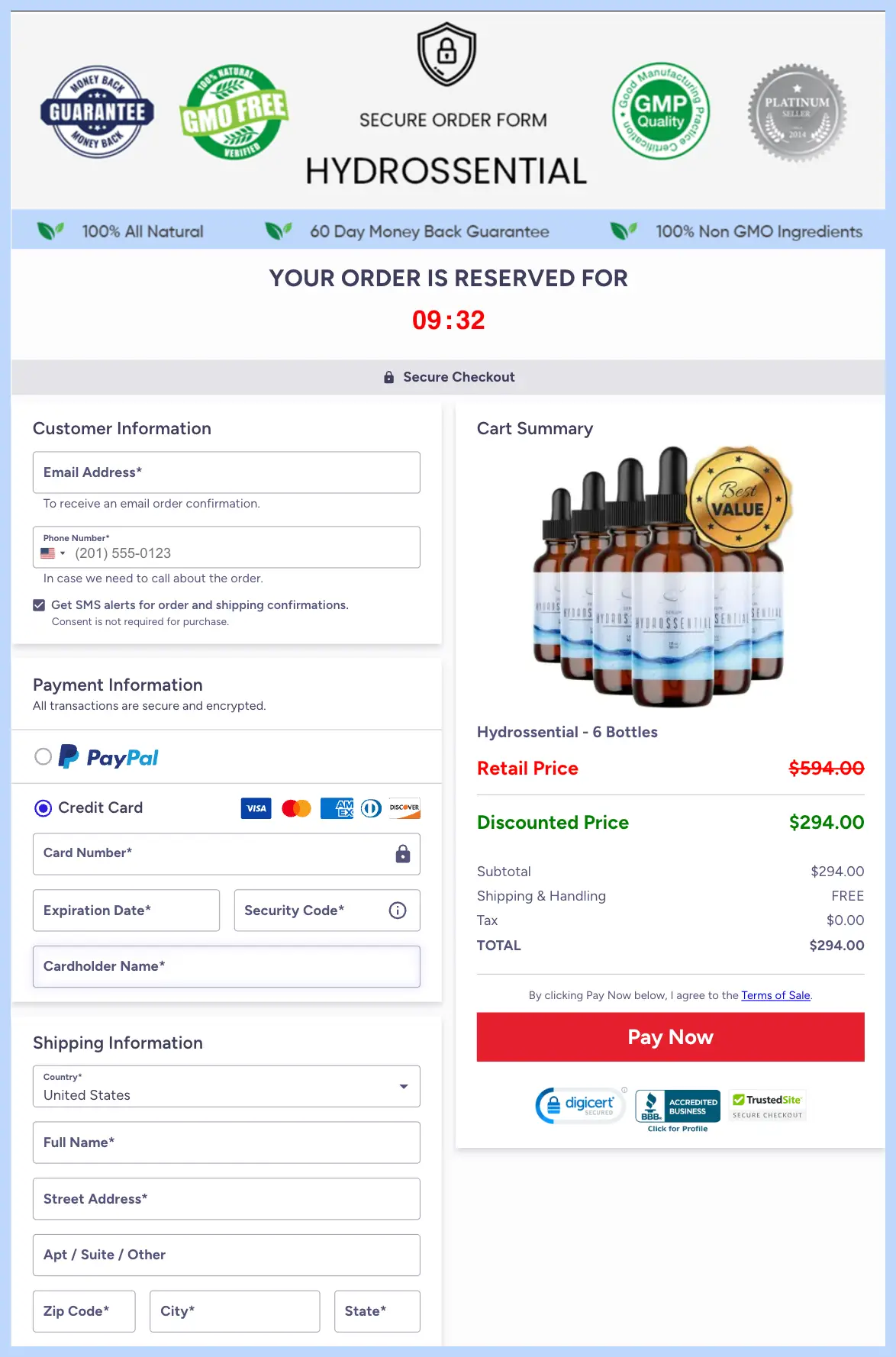 Hydrossential Official Website Secure Order Page